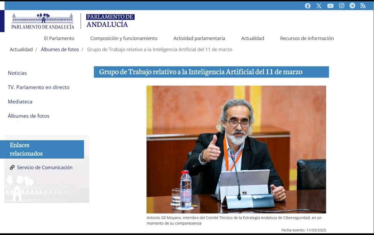 Esta semana he tenido el placer y el honor de comparecer como miembro del Comité Técnico de la Estrategia Andaluza de #Ciberseguridad en el Parlamento de Andalucía.

👉 Os dejo el enlace a la comparecencia 
videoteca.parlamentodeandalucia.es/watch?id=NDg3N…