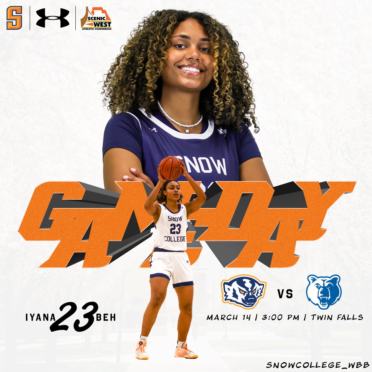 🏀GAME DAY!🏀
Region 18 Championship!
🆚: <a href="/slccbruins/">SLCC Athletics</a> 
📍: Twin Falls, Idaho | CSI Gymnasium
⏰: 3:00 p.m.
📺: bit.ly/SWACDigNet
📊: bit.ly/SnowWBBStats