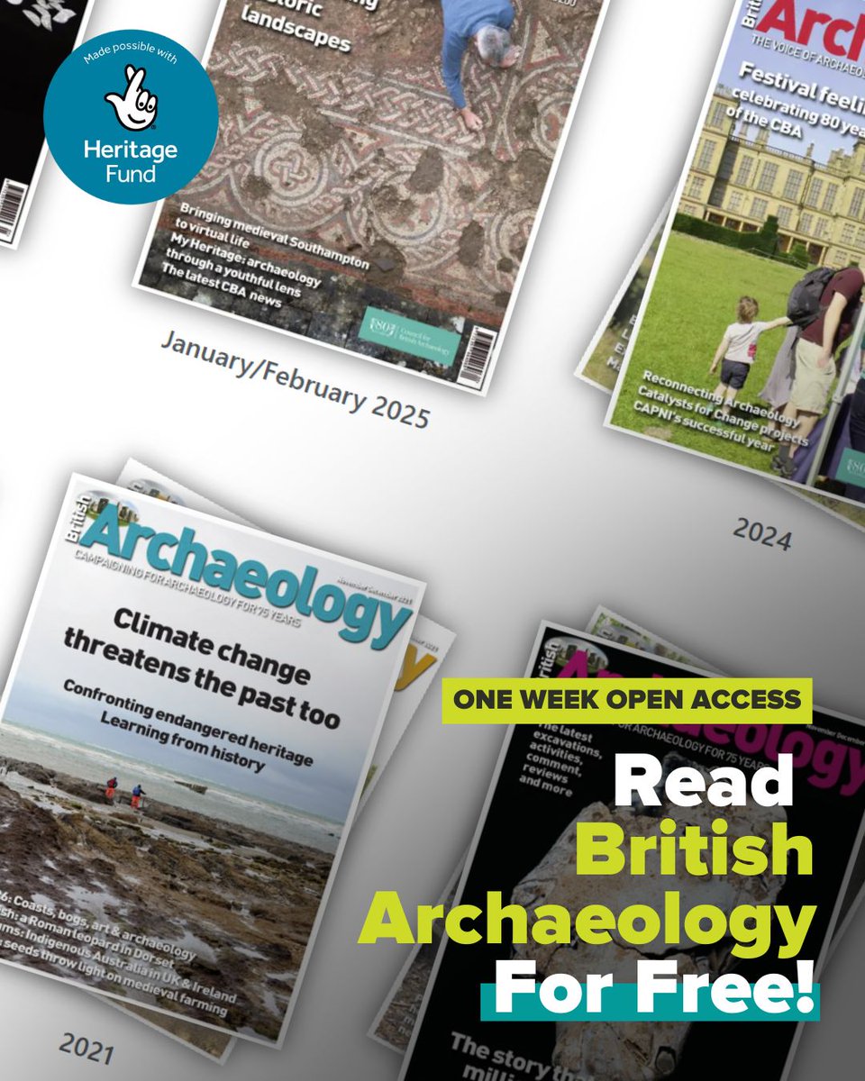 ArchaeologyUK (@archaeologyuk) on Twitter photo 📢 For National Lottery Open Week, explore decades of British Archaeology with free access to our full digital archive! 📢
🔓Start exploring👉 bit.ly/3XWaC6P
A huge thank you to <a href="/HeritageFundUK/">The National Lottery Heritage Fund</a> and its players who make our Reconnecting Archaeology project possible. 📢 For National Lottery Open Week, explore decades of British Archaeology with free access to our full digital archive! 📢
🔓Start exploring👉 bit.ly/3XWaC6P
A huge thank you to <a href="/HeritageFundUK/">The National Lottery Heritage Fund</a> and its players who make our Reconnecting Archaeology project possible.