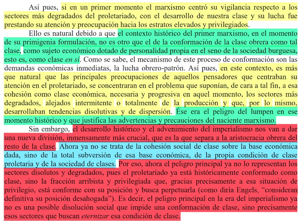 <a href="/LezoBaskonia79/">Lezo de Baskonia.⚒️⚙️</a> Esto era lógico escribirlo en la época de Marx y Engels, en que el proletariado todavía estaba conformándose como clase en sí y el lumpen podía suponer un elemento disgregador sobre cuya tendencia a la reacción era necesario advertir.