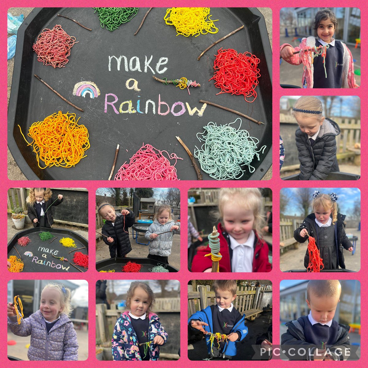 Today Nursery had lots of fun turning our sticks into rainbow sticks with coloured spaghetti 😊🌈