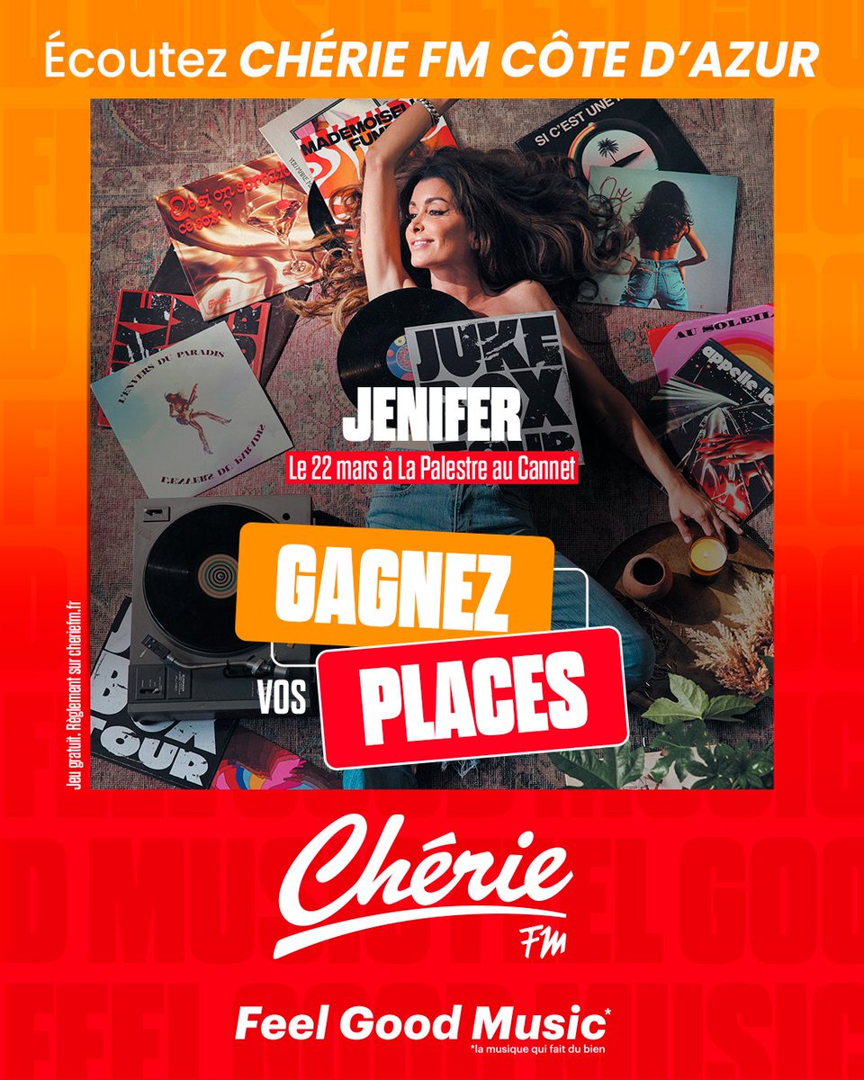 Likez <a href="/cheriecotedazur/">Chérie FM Côte d'Azur</a>
on vous offre vos places pour le concert de <a href="/JeniferOfficiel/">Jenifer</a> à <a href="/La_Palestre/">La Palestre</a> au Cannet ! 
Ecoutez Chérie FM 🎶

#lapalestre #jenifer #cheriefm #Nice #Cannes #lecannet