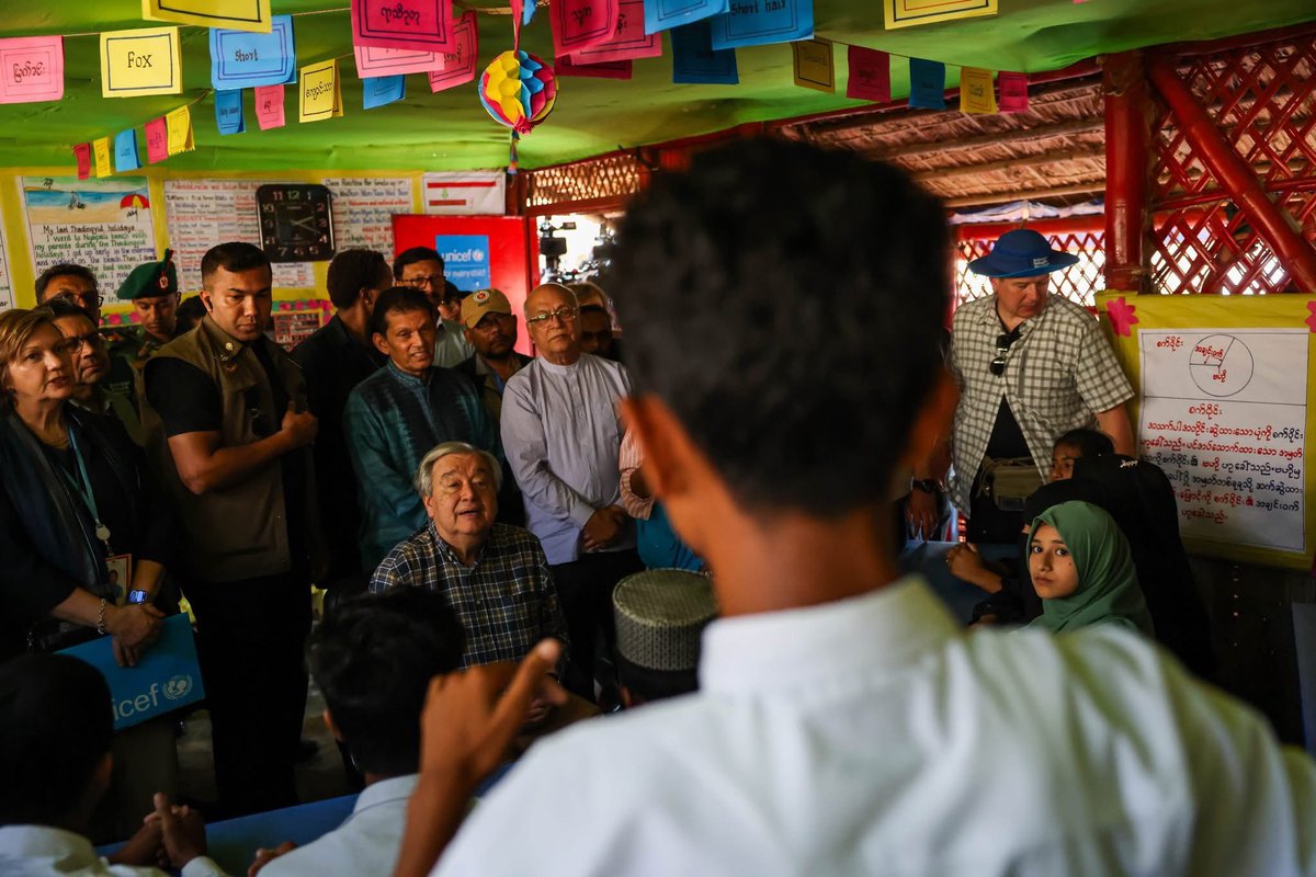 ChiefAdviserGoB's tweet photo. UN Secretary-General @antonioguterres visited Ukhiya, Cox’s Bazar, on Friday, where he engaged with Rohingya children at a learning centre and spoke with Rohingya women at Camp 18. https://t.co/X71Hl6zaAQ