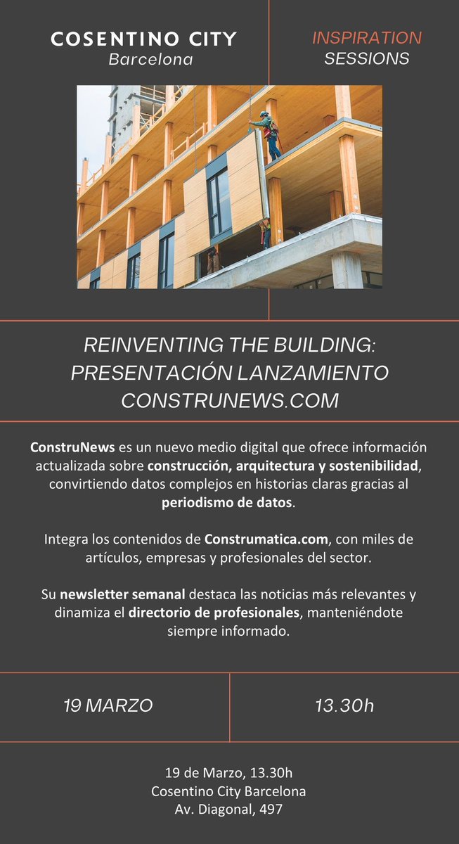 ⭕️Presentación de Construnews.com. La Nueva Plataforma de Información para el Sector de la Construcción. Registro 👉 goo.su/4Ew7rv9. 19 de marzo a las 14:00 en Cosentino City Barcelona. No te lo pierdas‼️