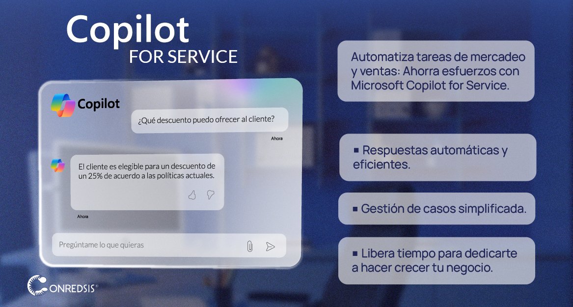 conredsis's tweet photo. #ServiciosConredsis | Copilot for Service se integra tus sistemas principales como Salesforce, ServiceNow y Zendesk, además de tus archivos y sitio web, para que tu trabajo sea más fluido.
#MSCopilot #Automatización #IA #ServicioAlCliente #Microsoft #CopilotForService #Copilot https://t.co/BQnhD9FQPE