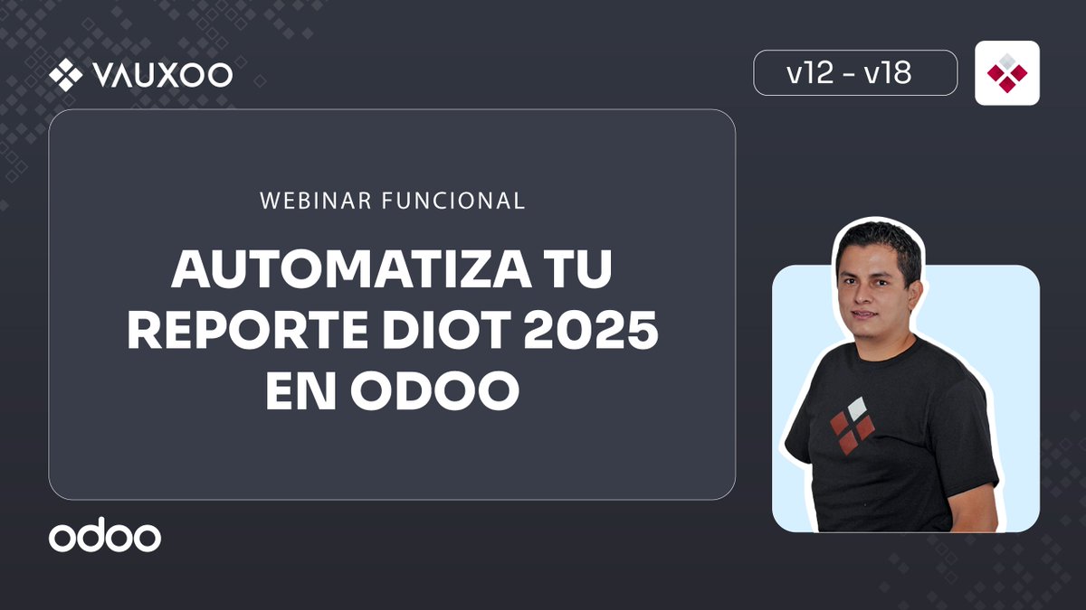 ¿Usas Odoo Enterprise y necesitas cumplir con el DIOT 2025? 📊

🎥 Mira nuestro webinar, donde te mostramos cómo nuestra integración en Odoo (v12 a v18).

📺 Míralo aquí: vauxoo.com/r/twebDIOT
📍Adquiere la integración: vauxoo.com/r/formyoutube