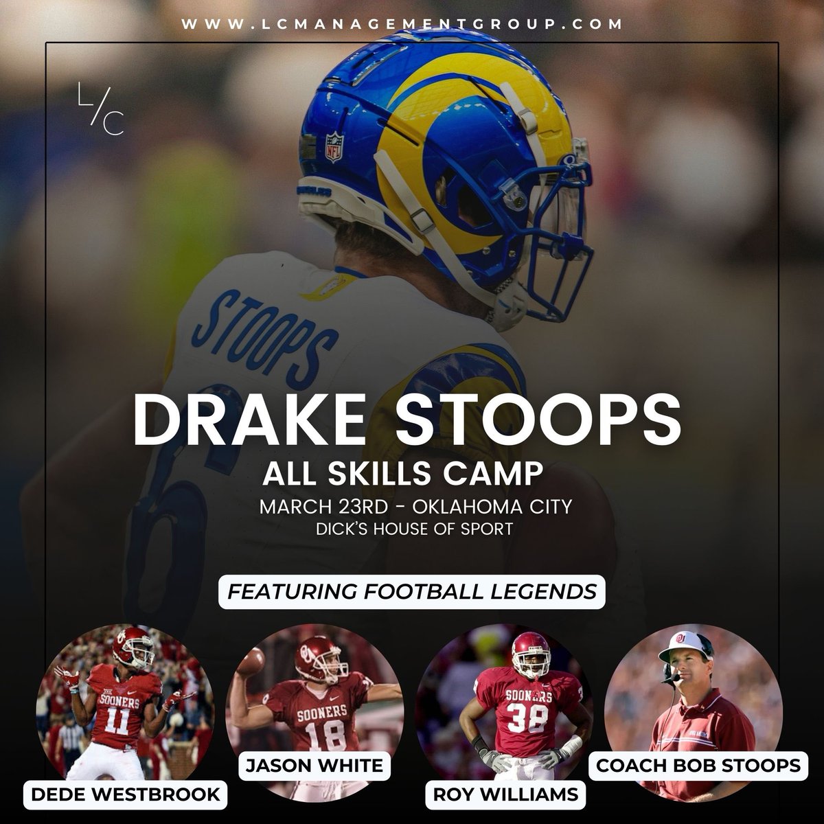 Hit the turf with us at our Drake Stoops Football Camp in Oklahoma City! A perfect chance to train with him and fellow guest coaches to level up your game. Oh, and these legendary special guests 👀 Sign up link in bio! 
🗓️Dicks House of Sport OKC
📍March 23rd