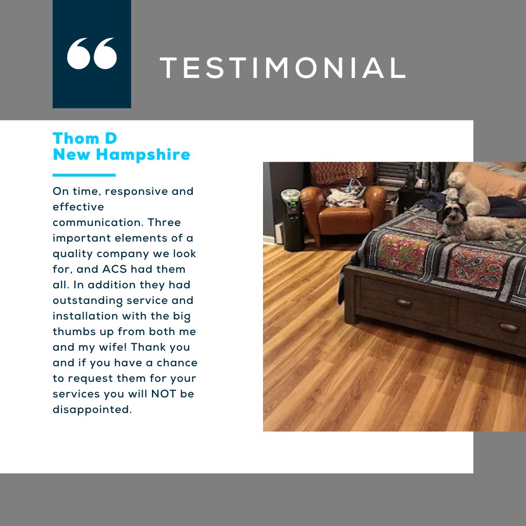 ACS_flooring's tweet photo. Great feedback from a satisfied customer! 🙌 'On time, responsive, effective communication, and outstanding service. Highly recommend ACS!' Thank you for trusting us! We’re committed to excellence in every project. #CustomerSatisfaction #ACSValues #QualityService #ClientSuccess https://t.co/cQlbtxRgCA