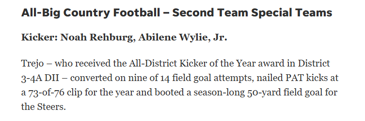 Noah_Rehburg's tweet photo. Big thanks to the Abilene Report News for the recognition of being second team all Big Country.  Some wrong names on the text, but it's not a big deal! #twosports #allbigcountry @TopPreps @nlevelsports @nxt1sports @scan1ansports https://t.co/Ep4NcyfDLk
