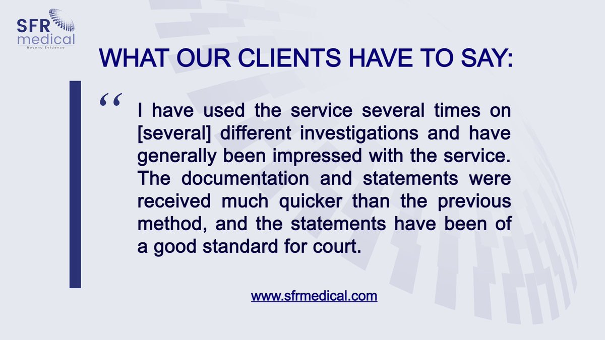 Grateful for our clients' trust!😌

At SFR Medical, reliability and quality drive everything we do. Hearing feedback like this reaffirms our commitment to excellence. 

Reach out at expert.witness@sfrmedical.com or visit sfrmedical.com

#SFRMedical #ExpertWitness