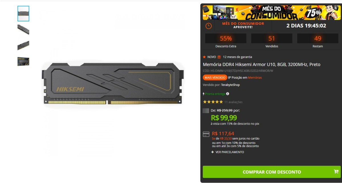 edinaldogama's tweet photo. 💥Memória DDR4 Hiksemi Armor U10, 8GB, 3200MHz, Preto💥

💰Por: R$ 99

🛒 https://t.co/AnIBkUxysC
🤩 Redes sociais:👇
👍 https://t.co/rPYsxOmelZ https://t.co/3KCWeXGO6O
