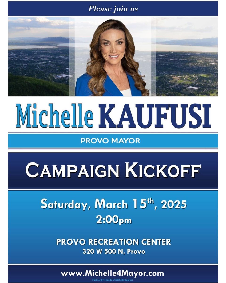 TOMORROW is the day. Please join us to kick off my reelection campaign for Provo’s Mayor. Hope to see you then.