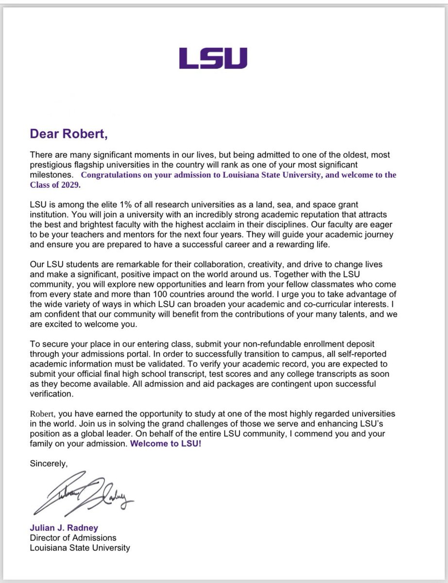 Words can’t even explain the amount of joy I feel right now. 10 years ago I didn’t think I’d be getting accepted into the great #LSU .. being from #NOLA I always had a thought in back of mind to go there but always tricked myself out of pursuing the thought. #GeauxTigers #WoahNa