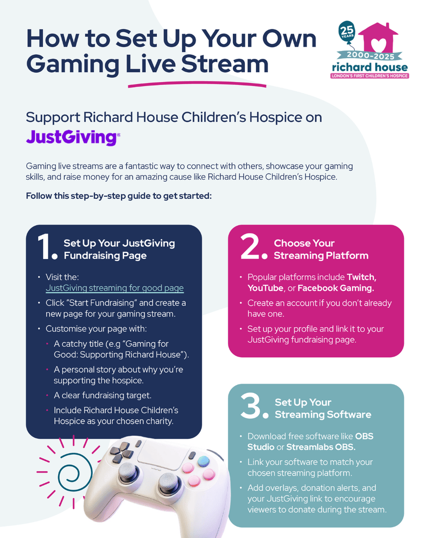 RichardHouseCH's tweet photo. 🎮 #GameForGood with Richard House! 🎮

Host a streaming session or gaming marathon and help us raise funds to support children with life-limiting conditions. 

Ready to level up your impact? Start your gaming fundraiser today!

Get started here: https://t.co/LIJ2z8EDj1 https://t.co/BVIRRNjxXu