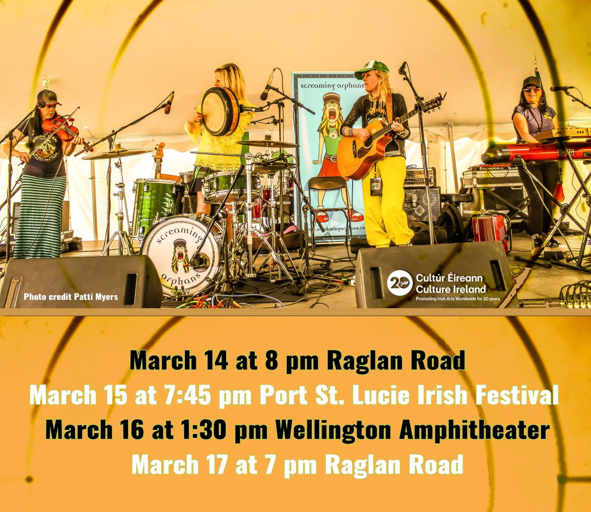Coming up this weekend!!!
3/14 at 8 pm: Mighty St. Patrick’s Festival at Raglan Road
3/15 at 7:45 pm: Port St Lucie Irish Festival 
3/16 at 1:30 pm: Wellington Amphitheater
3/17: Mighty St. Patrick’s Festival at Raglan Road 
Thank you Culture Ireland for the great support!