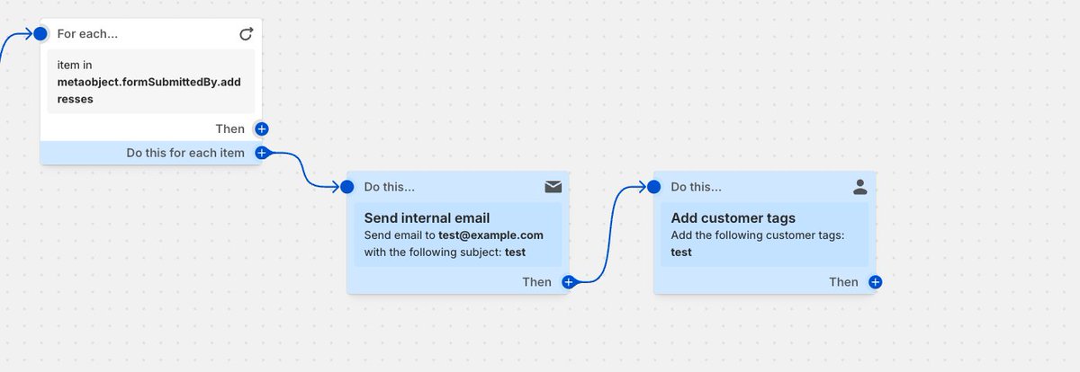 thenuschke's tweet image. Users of &quot;For Each&quot; in Shopify Flow...we&apos;ve removed the limitation on one action per loop. Use it wisely :)