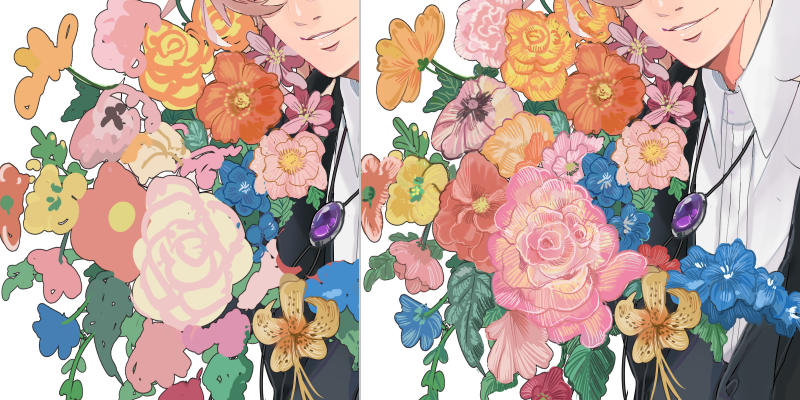 「花も頑張ったから見て(描き込みするレイヤーを間違えていたのであたりレイヤーに半端」|秋津イネノジ（はるはあけぼの）のイラスト