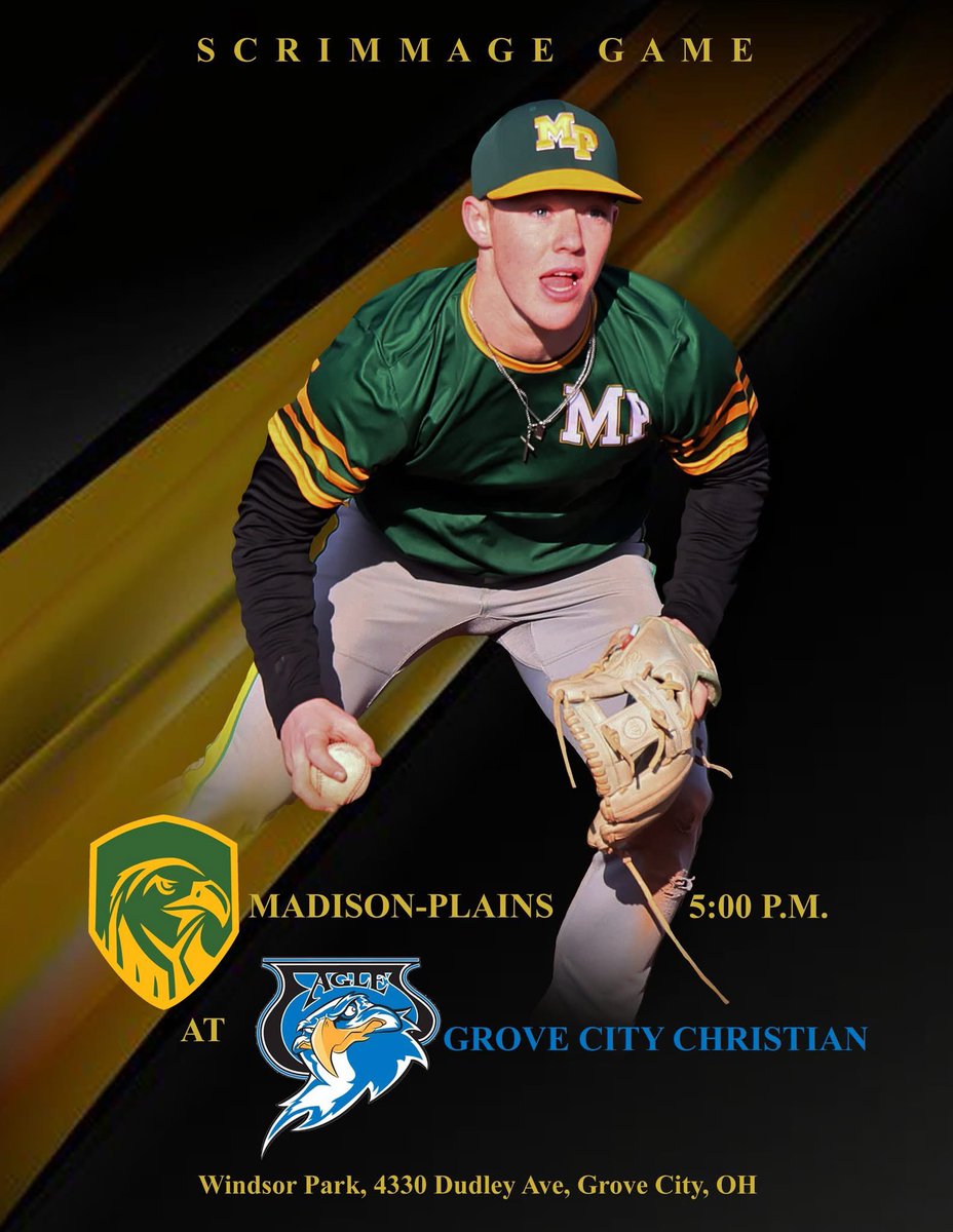 GoldenEagleBase's tweet image. SCRIMMAGE 
⚾️: 5:00 pm
🆚: Grove City Christian 
📍: Windsor Park, Diamond 10