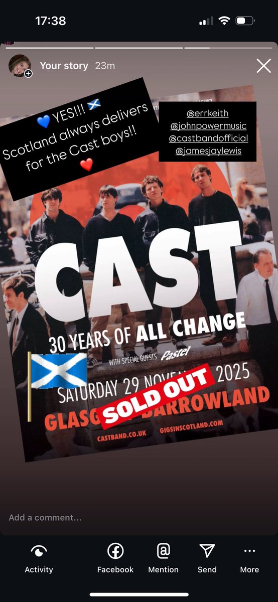 allchange79's tweet photo. Scotland will ALWAYS have your back @castofficial @errkeith @johnpowerla @JamesJayLewis Cannot wait xxx 🏴💙 #cast #barrowlands #sellout #allchange https://t.co/0XvBY8xThH