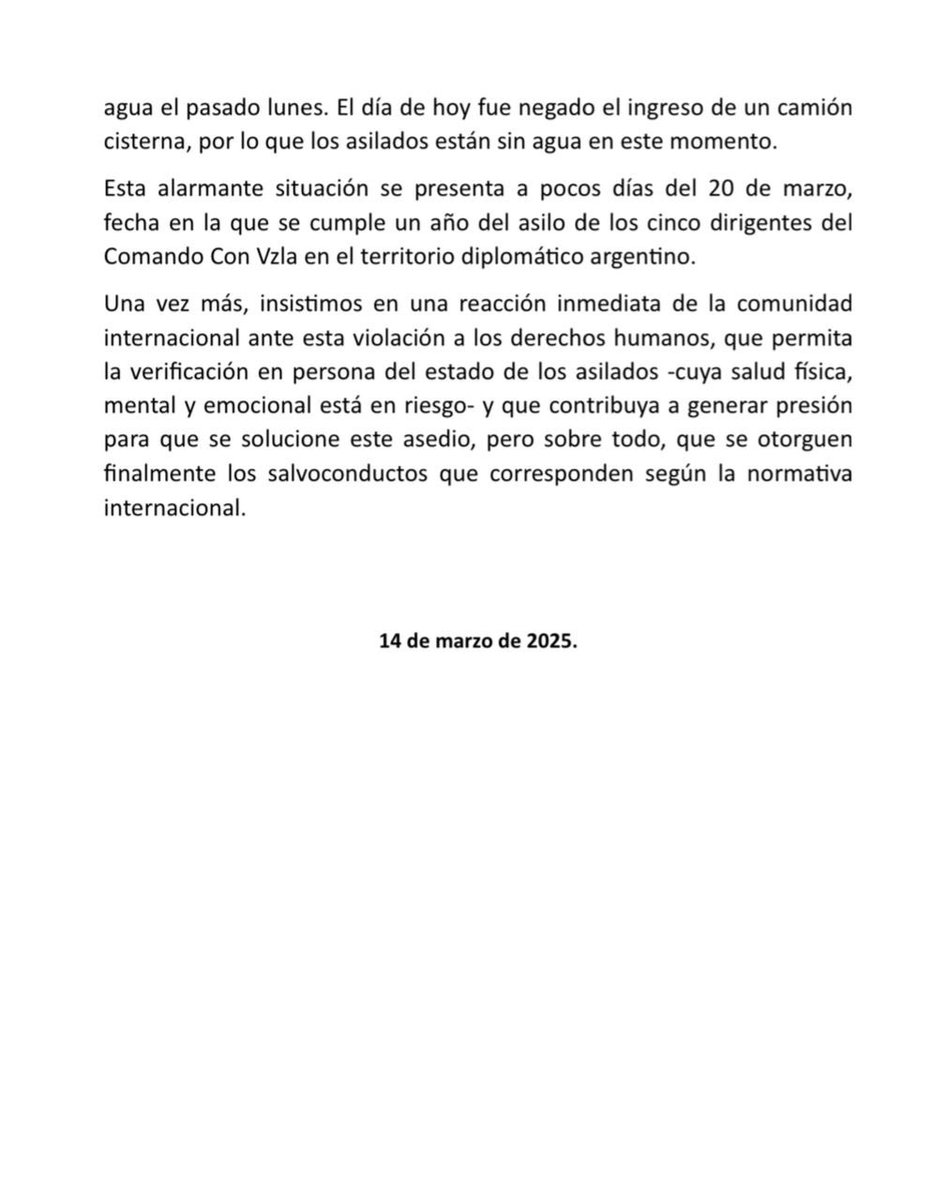 ¡Sin luz, sin agua y sin comida! Régimen bloquea acceso a servicios básicos en embajada argentina custodiada por Brasil.