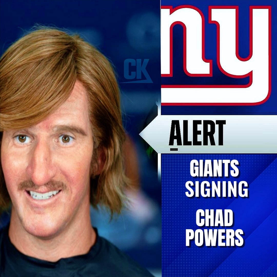 chuckknoxx's tweet photo. The QB signing we deserve... 

#NYGIANTS #GIANTS #GMEN 
#NFL #CHADPOWERS 
#AARONRODGERS 
#RUSSELWILSON
@EliManning https://t.co/GjX4NFsh7i