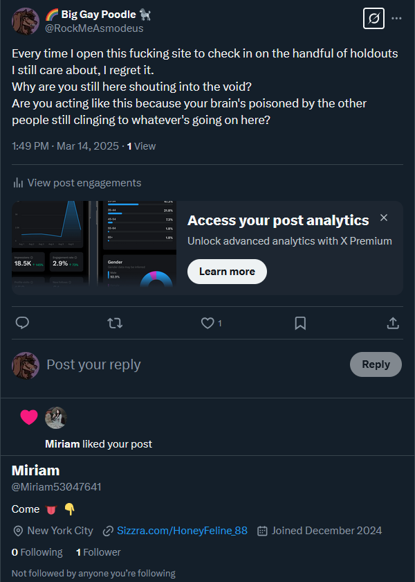RockMeAsmodeus's tweet photo. a seemingly nazi-coded porn bot immediately liked this post and and a banner ad tried to sell me analytics about that, come on y'all https://t.co/92qdk7NJ2z