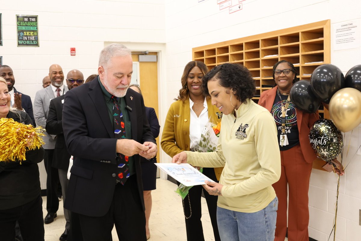 Brandi Neal teaches piano and chorus to students at McDonough High and is one of 10 finalists for the 2026 GA Teacher of the Year award! Supt. Woods surprised her this afternoon, letting her know she’d been selected as a finalist. Stay tuned for more surprise visits! #GaTOTY26