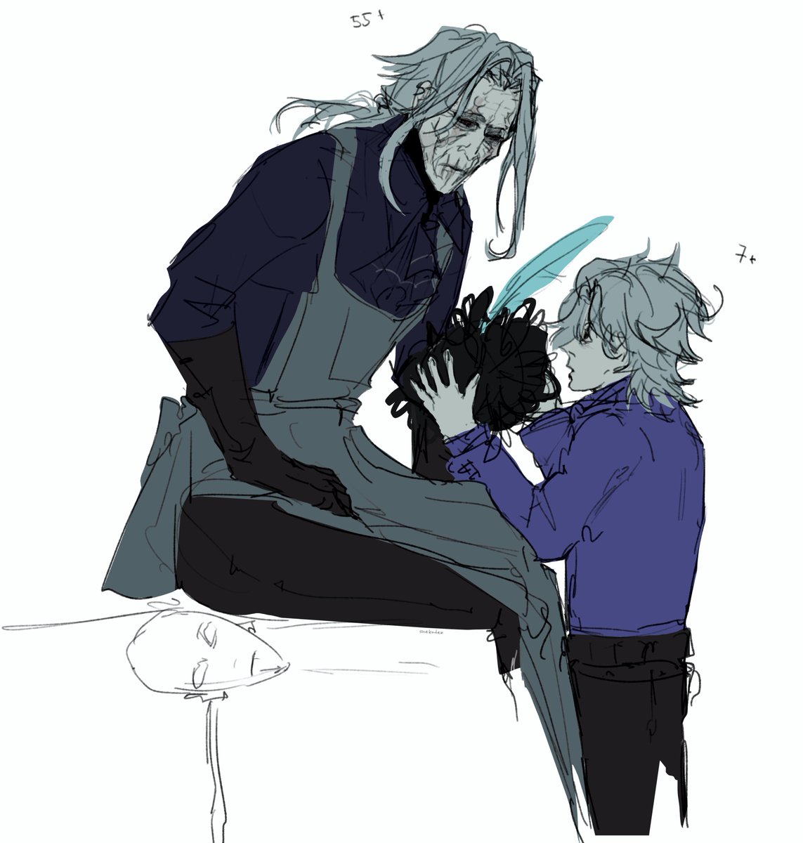 snekoden's tweet image. emotional support creature for grumpy old segments
#dottore #segmentoc Nu and Zeta