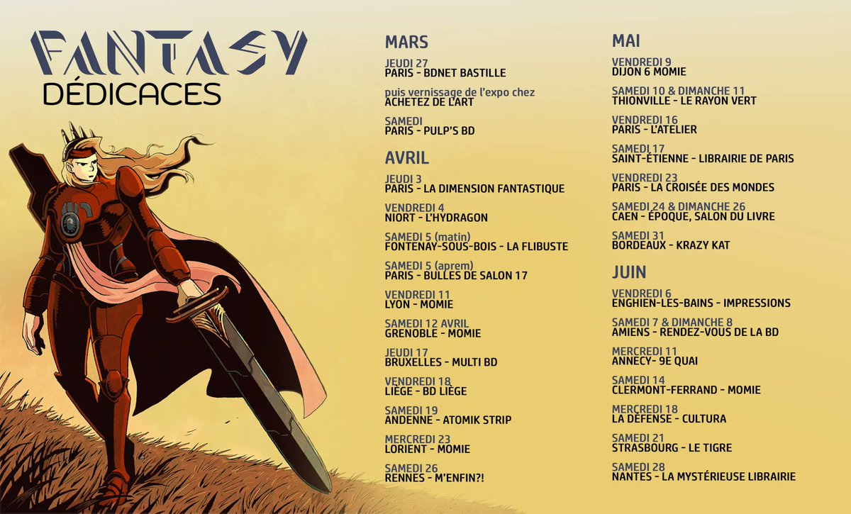 ⚡️ Lancement de la tournée le 27 mars, jour de la sortie de Fantasy

Retrouvez <a href="/KavegeYoann/">Yoann Kavege</a> en dédicace en France 🇫🇷 &amp; en Belgique 🇧🇪 en mars, avril, mai &amp; juin ! 

C’est le moment de noter les dates dans vos agendas pour obtenir votre dédicace 🖋️

Vous venez à laquelle ?