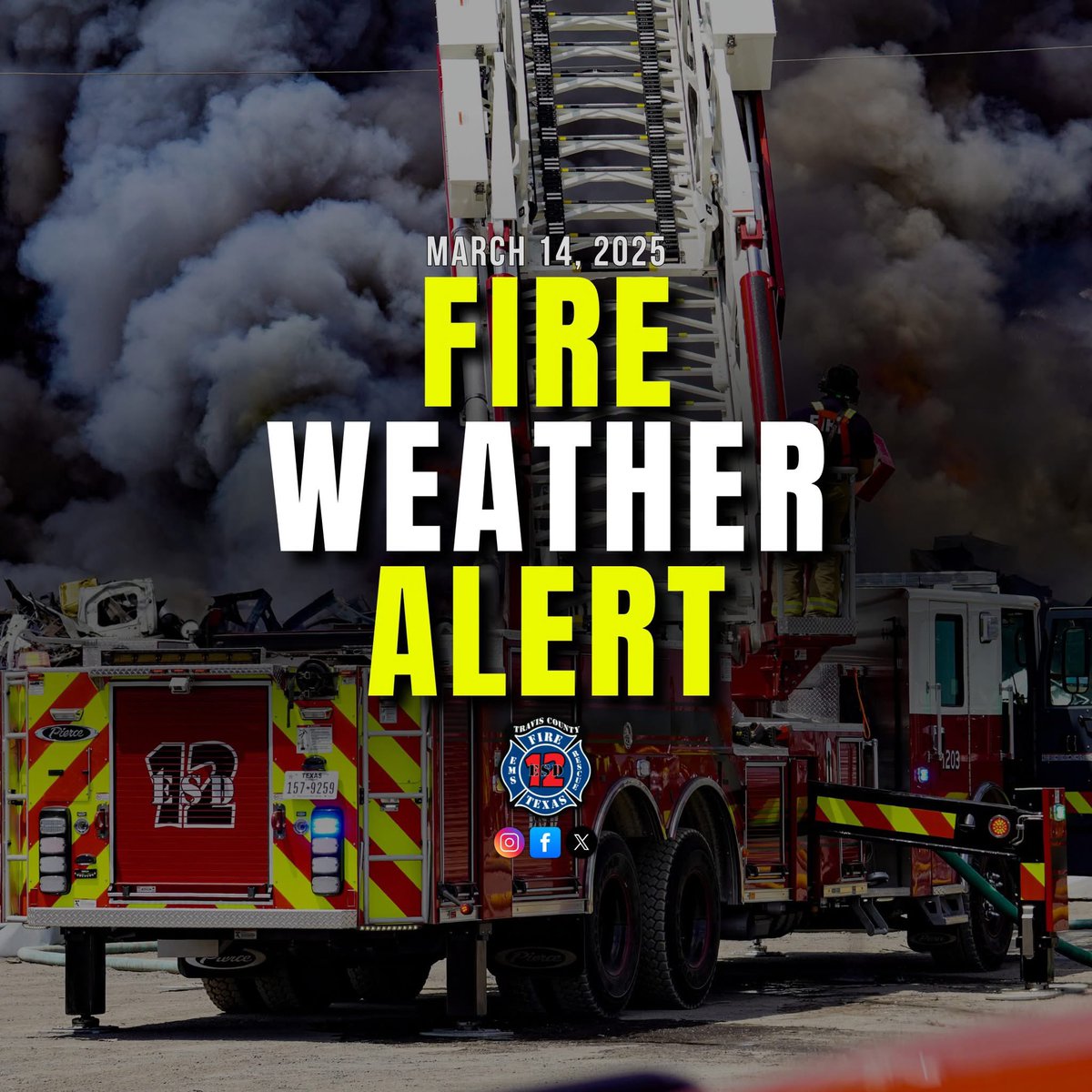 tcesd12's tweet photo. 🔥 Increased Fire Danger – March 14, 2025 🔥

High winds + dry conditions = greater wildfire risk!

#TCESD12 

(thread) https://t.co/ijngqckmTx