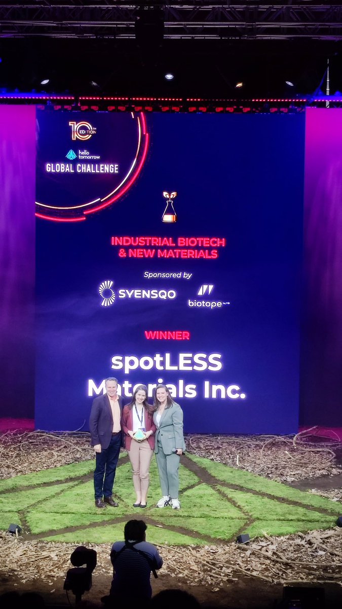 And the winner of the Industrial, Biotech &amp; New Materials track, sponsored by <a href="/syensqo/">Syensqo</a> and <a href="/biotope_by_VIB/">biotope by VIB</a> is <a href="/spotlessCoating/">spotLESS Materials</a> ! Congratulations! #HelloTomorrow2025
