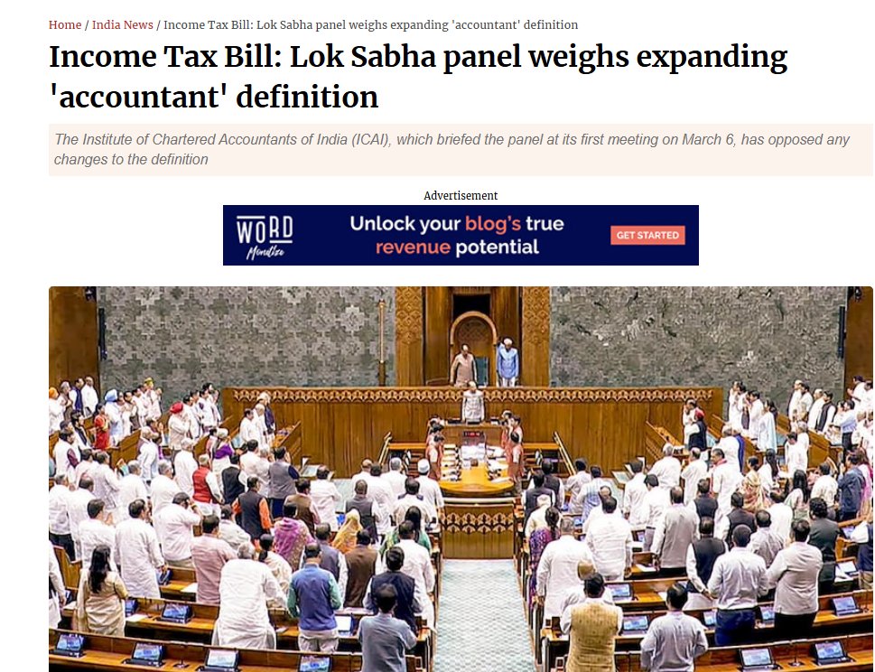 taxologyin's tweet image. The Lok Sabha select committee reviewing the Income Tax Bill, 2025, discussed suggestions to expand the definition of ‘accountant’ to include company secretaries and cost accountants, which ICAI opposed.