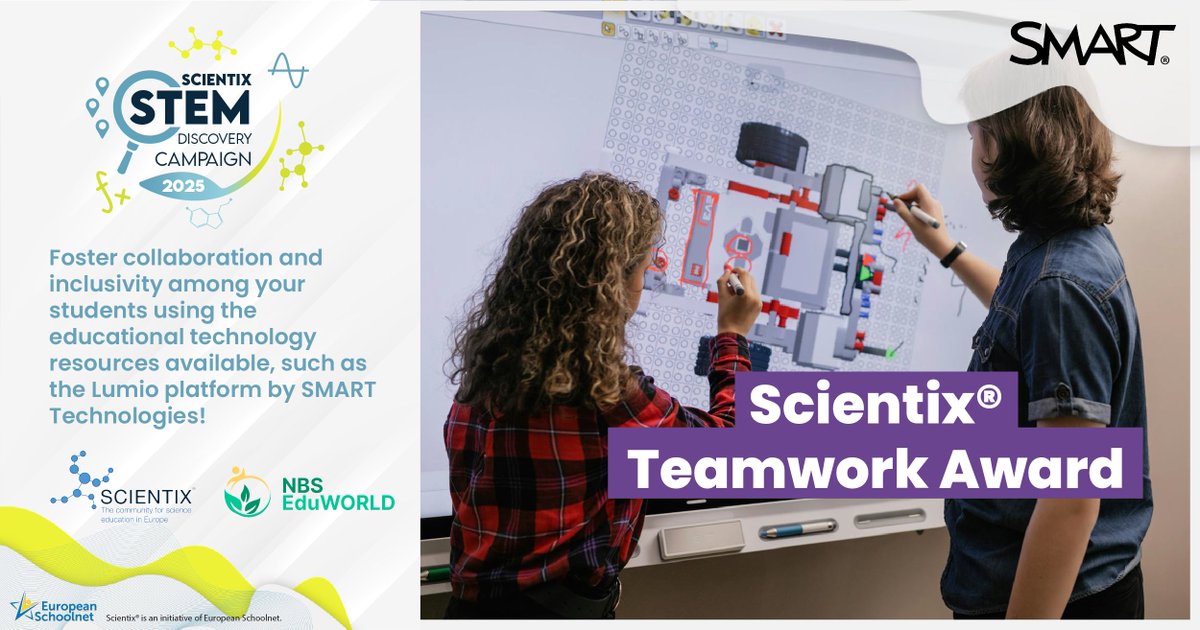 Scientix (@scientix_eu) on Twitter photo 🌐 Attention Teachers! Dive into the world of technology with the #Scientix Teamwork Award. Prepare activities in your classroom leveraging the Lumio platform to foster inclusivity!
Supported by <a href="/SMART_Tech/">SMART Technologies</a>, co-organised by <a href="/NBS_EduWORLD/">NBS EduWORLD</a> & Scientix.
👉bit.ly/scx_awards 🌐 Attention Teachers! Dive into the world of technology with the #Scientix Teamwork Award. Prepare activities in your classroom leveraging the Lumio platform to foster inclusivity!
Supported by <a href="/SMART_Tech/">SMART Technologies</a>, co-organised by <a href="/NBS_EduWORLD/">NBS EduWORLD</a> & Scientix.
👉bit.ly/scx_awards