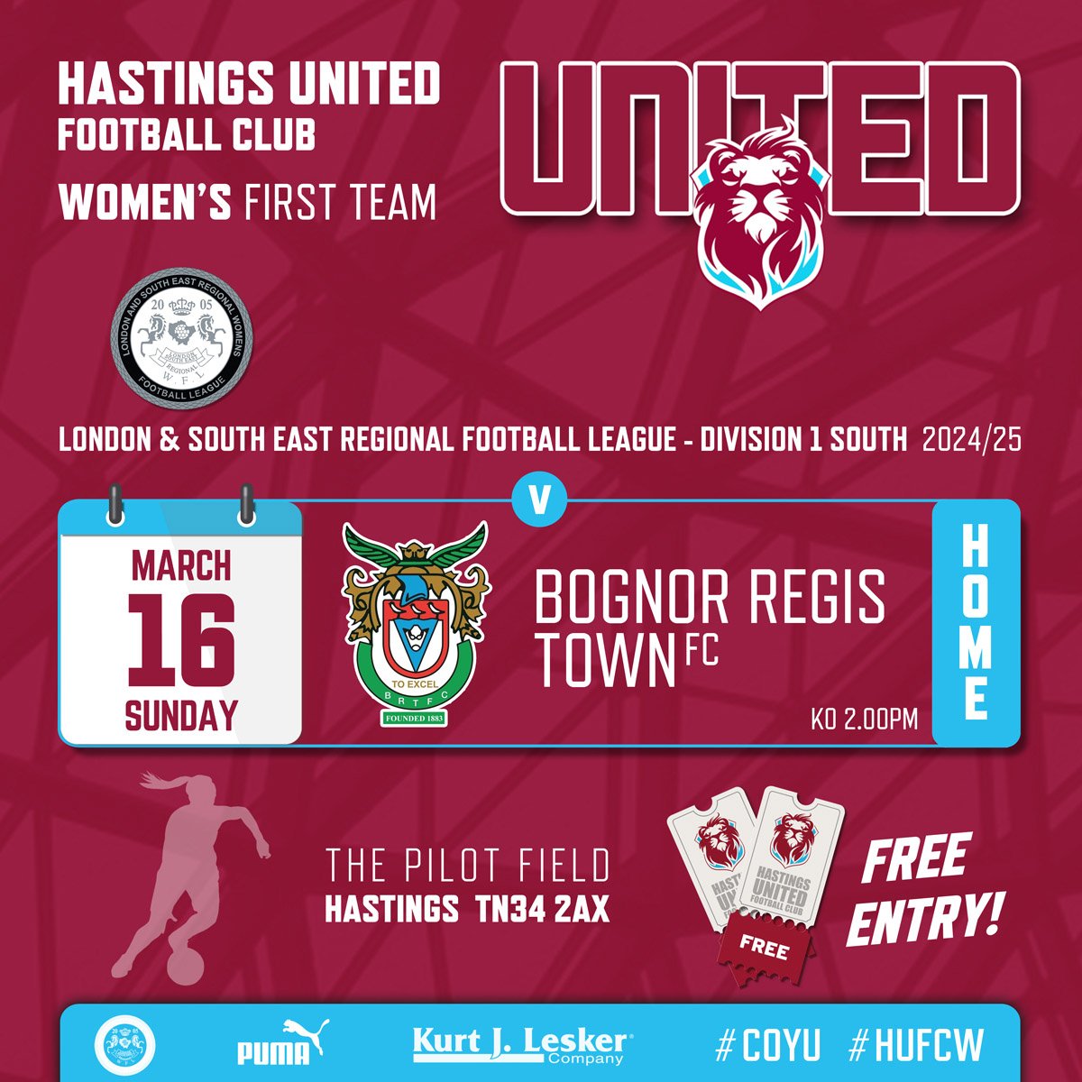 Hastings United Women (@hastingsufcw) on Twitter photo ⏭️ ⬆️
Next up for our for Womens First Team is a HOME tie against Bognor Regis Women on SUNDAY
🗓 Sun 16th March
⏰ 2pm
🆚 <a href="/rockettes_wfc/">Bognor Regis Town WFC</a>
🏆 @LSEWomensFl
🏟 The Pilot Field, TN34 2AX
🎟 FREE
#COYU
#Matchday
#HUFCW ⏭️ ⬆️
Next up for our for Womens First Team is a HOME tie against Bognor Regis Women on SUNDAY
🗓 Sun 16th March
⏰ 2pm
🆚 <a href="/rockettes_wfc/">Bognor Regis Town WFC</a>
🏆 @LSEWomensFl
🏟 The Pilot Field, TN34 2AX
🎟 FREE
#COYU
#Matchday
#HUFCW