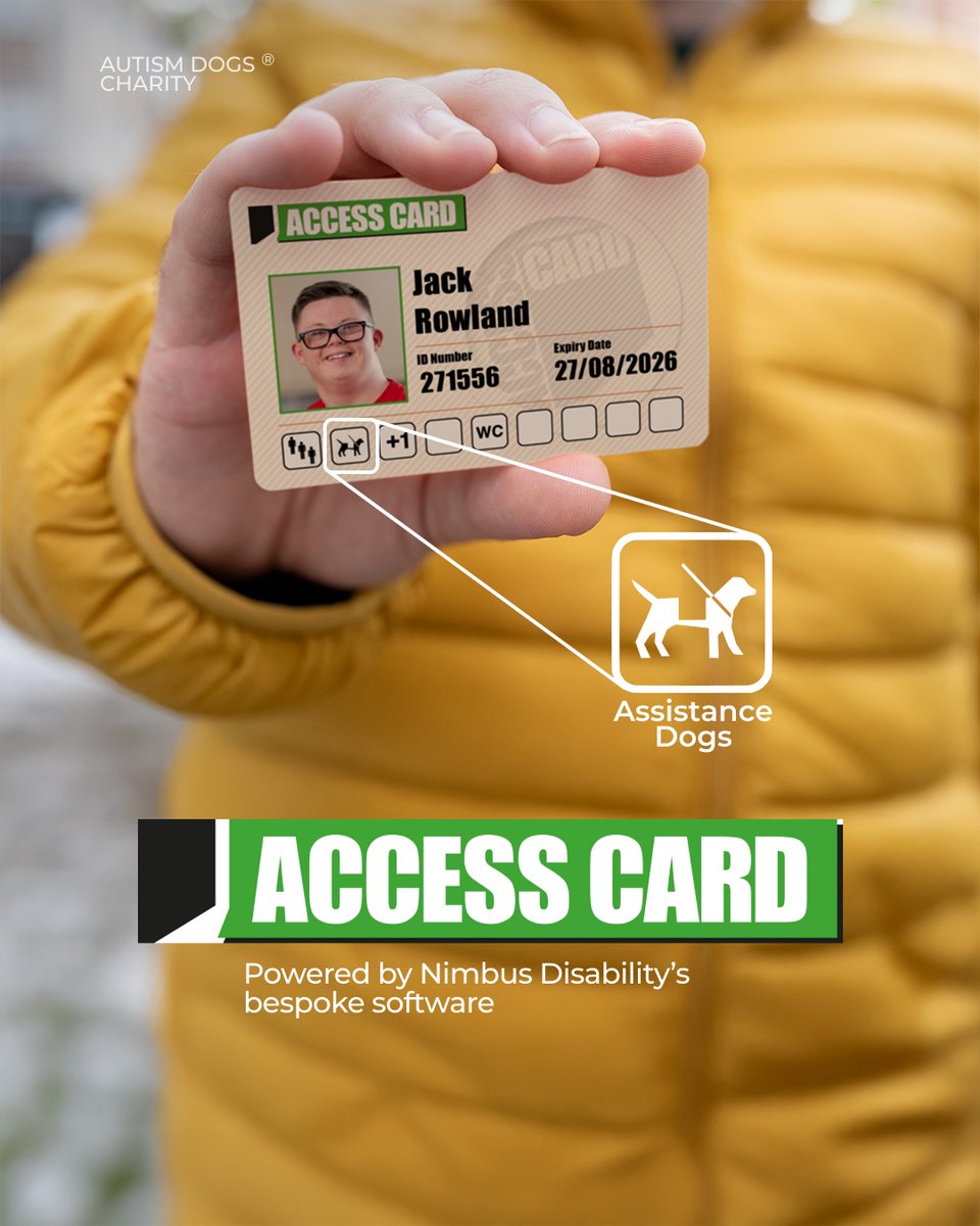 We partnered with <a href="/AccessCard/">Access Card</a>  to make public access smoother for our assistance dog handlers! 

🔹 Pre-approved Assistance Dog symbol
🔹 Recognised at 1,600+ venues
🔹 Valid for 3 years

Learn more: autismdogs.co.uk/post/autism-do…

#AutismDogsCharity #AssistanceDogs #DisabilityAccess