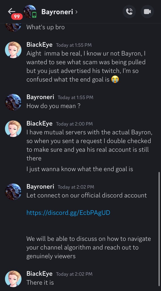 Yo, idk why but there's somebody trying to impersonate me 💀 it's pretty obvious but just in case it's not here is the username. thx <a href="/BIackEyeSMITE/">BiackEye</a>