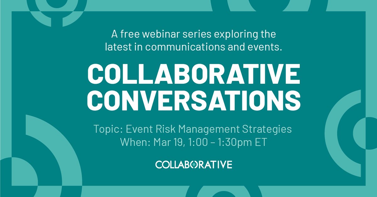 Is your event prepared for the unexpected?

Weather emergencies, tech failures, last-minute changes—crisis-proof your events with real-world strategies &amp; expert insights in our free, 30-minute webinar!

March 19: 1:00 pm ET
collaborativecommunications.zoom.us/meeting/regist…