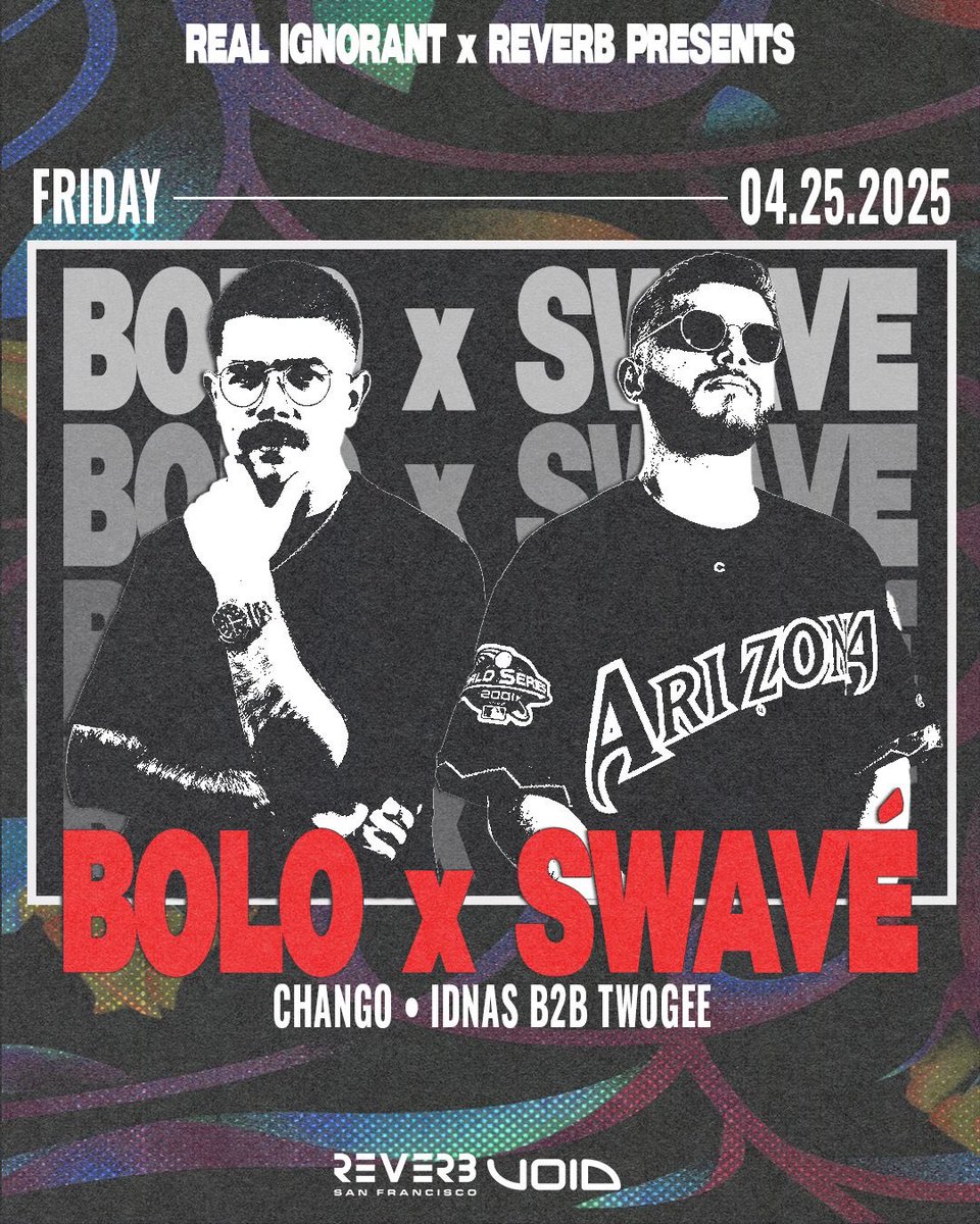 Bay Area!

One of the hottest Latin lineups of the year has arrived 🥵 

Bolo x <a href="/swavesound/">Swavé</a>  Friday, April 25th at REVERB SF 

Along with <a href="/changomusic0/">Chango</a>  Idnas &amp; TwoGee 🫡😤 

Tickets available now 🎟️ 🔗