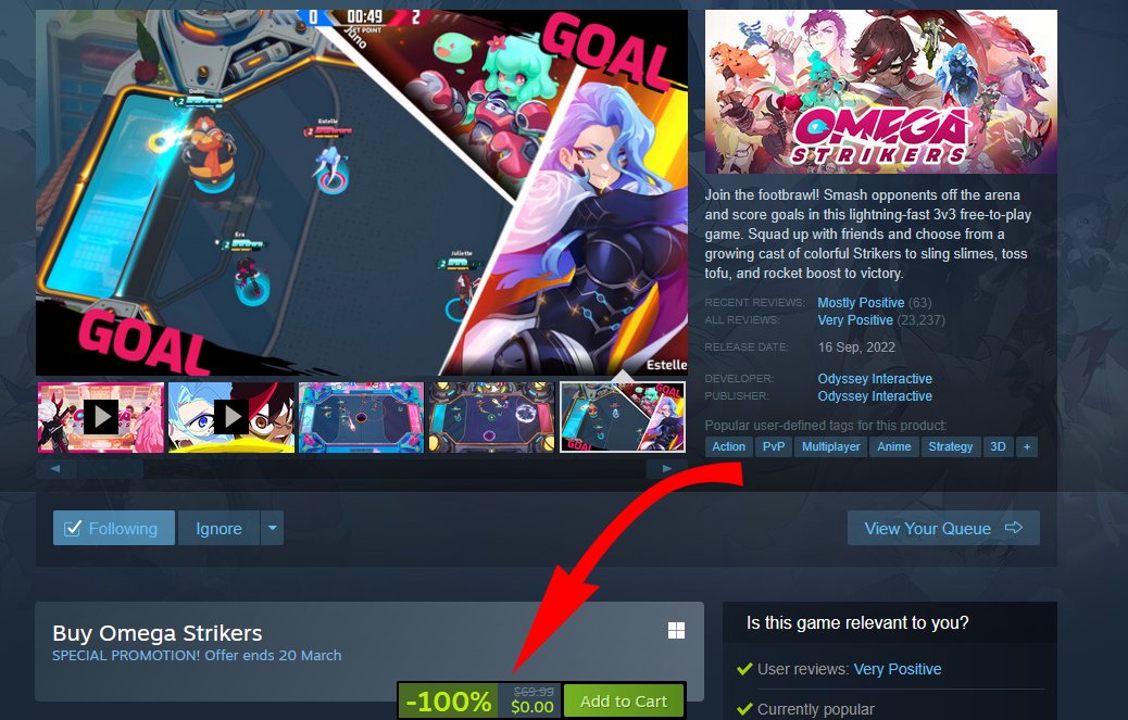 🚨🚨🚨HUUUUGE SALE ALERT!!! 🚨🚨🚨

Omega Strikers is now 100% OFF for the Steam Spring Sale!!!

Get it while you can!! Tell your friends!!!