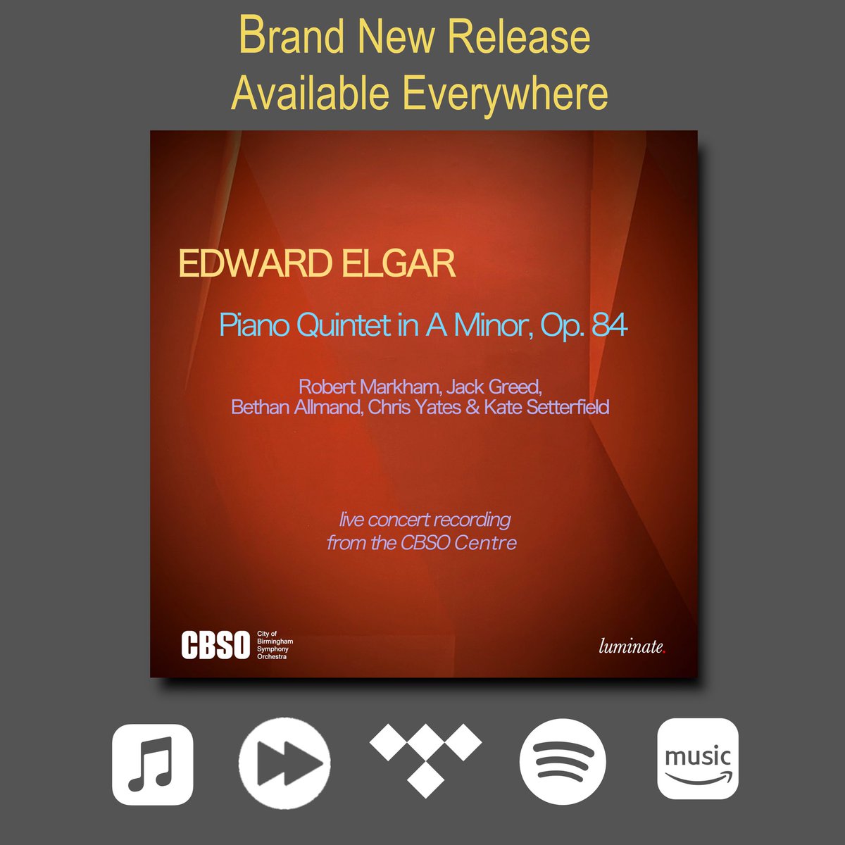 📣New Release📣
Our first collaboration with <a href="/TheCBSO/">CBSO</a> featuring four of their musicians and Robert Markham on piano in a recording of a live concert in 2024 of Elgar’s wondrous ‘Piano Quintet in A Minor, Op. 84’

Explore it here:
bit.ly/ElgarPianoQuin…