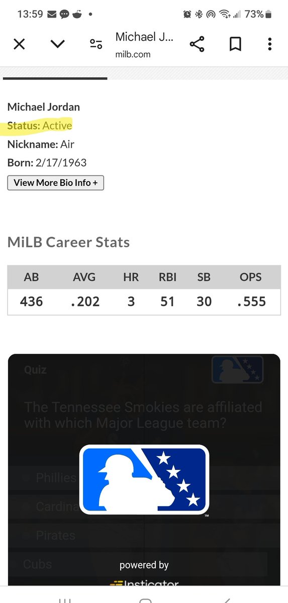 jdefer's tweet photo. @itsMichaelJ understand that this is not real air Jordan. But can someone please explain why the MLB, has him listed as an active player still? https://t.co/kxD91XX1AH