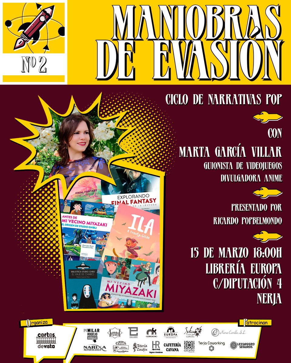 Nelvalay's tweet image. Mañana estaré en Nerja, en su @libeuropa_nerja, participando en el ciclo de narrativas pop «Maniobras de Evasión». Parece que la lluvia nos dará un poco de tregua, así que espero poder veros por allí a las 18:00 ❤️