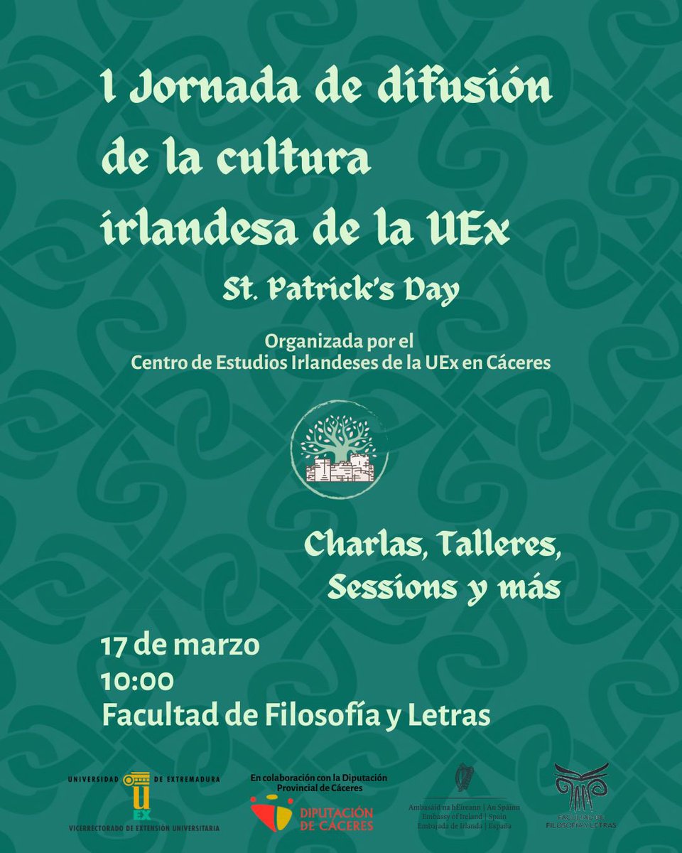 Only days until we celebrate St Patrick’s Day in the Facultad de Filosofía y Letras at <a href="/infouex/">UEx</a> 🍀 Come join us for workshop, sessions and more! ✨💫