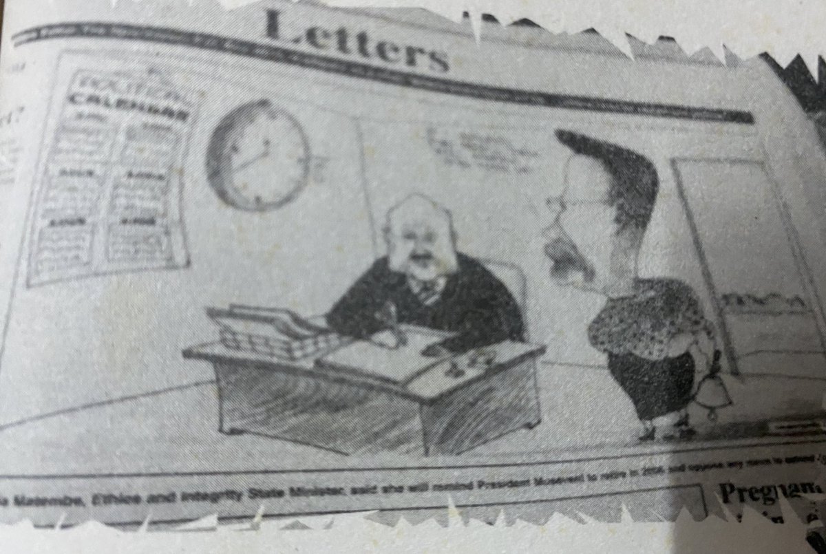 SpireJim's tweet photo. When Hon. Matembe had to apologise in 2001 for “imputing bad motives” on the President that he wouldn’t leave power. The concern was triggered by a cartoon https://t.co/sZGeLLJUOd
