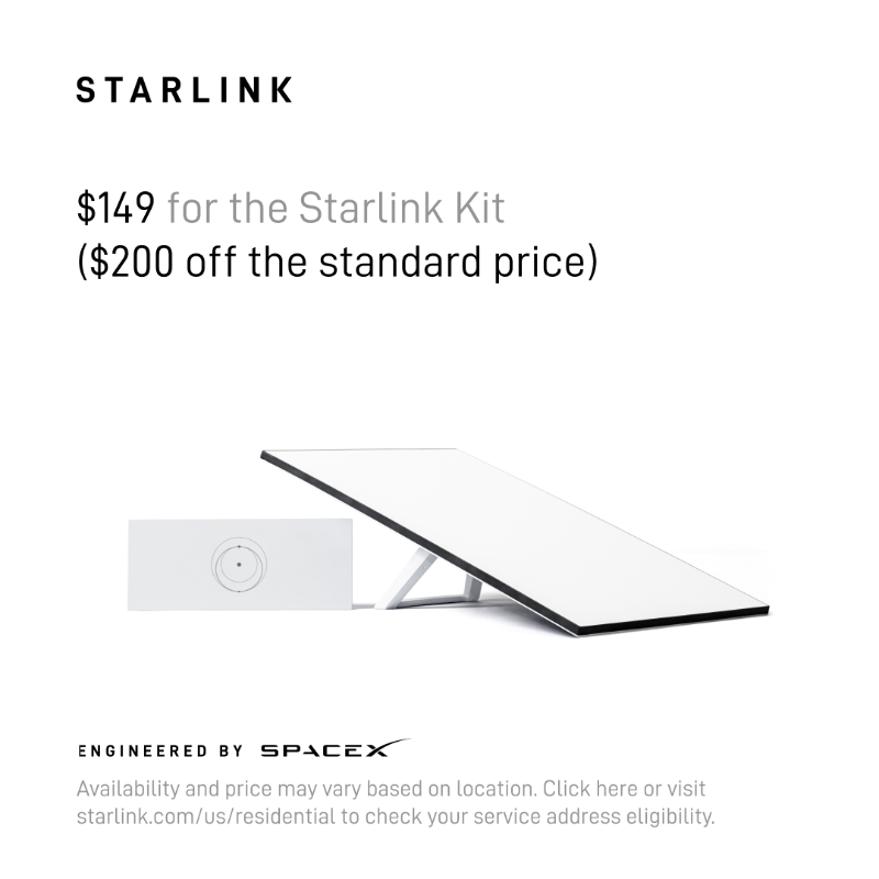 Starlink's tweet photo. Save $200 on the Starlink kit.
Offer ends 4/30
