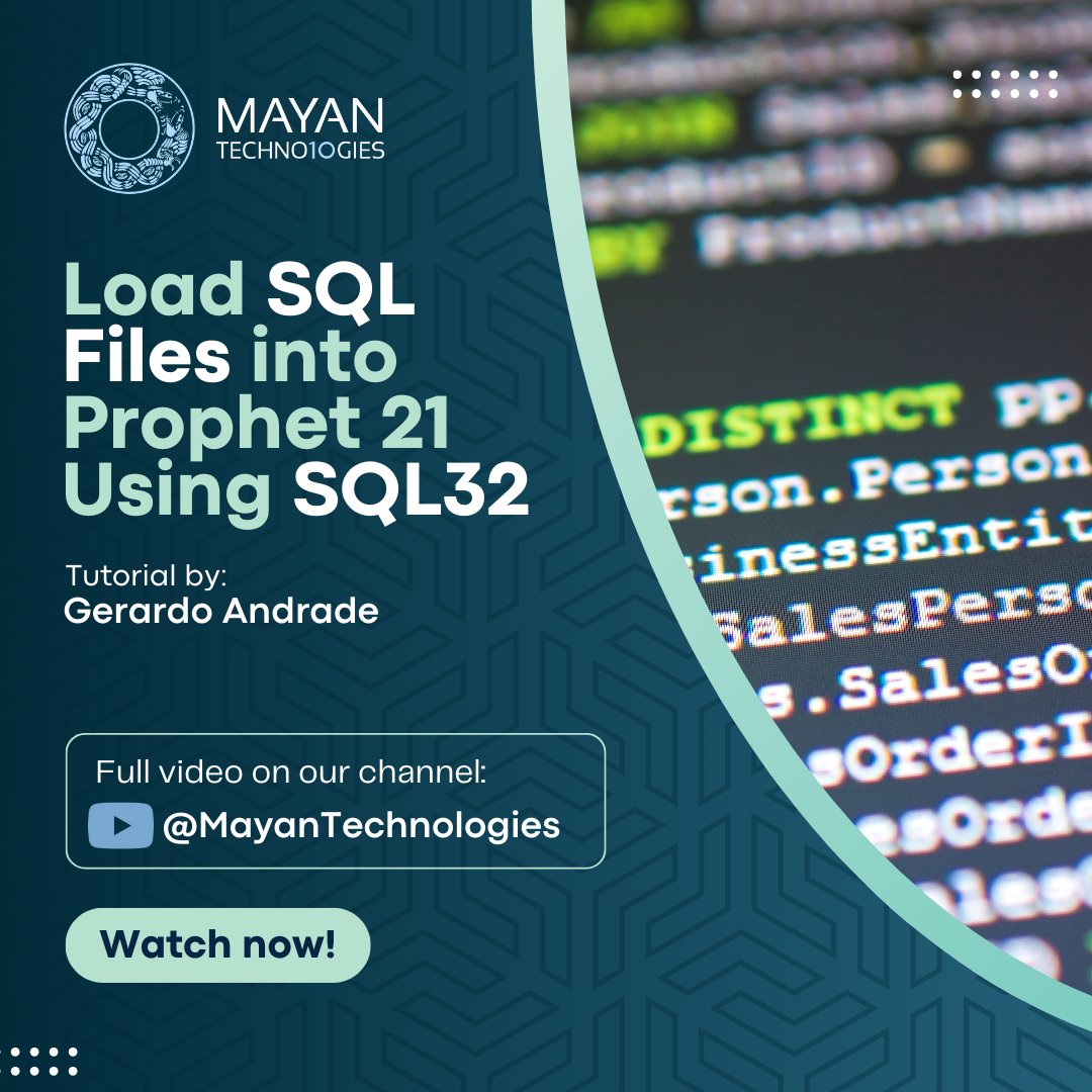 mayantechs's tweet image. 🚀 Have you watched this Prophet 21 tutorial yet?
Learn how to execute SQL scripts and unlock the full potential of your Epicor Prophet 21 ERP system. 🔧
🔗Don’t wait—watch the video now! youtu.be/TdsbfdhoJN4?si…
#MayanTechs #EpicorP21 #SQLScripts #TechTips #ERPSystems
