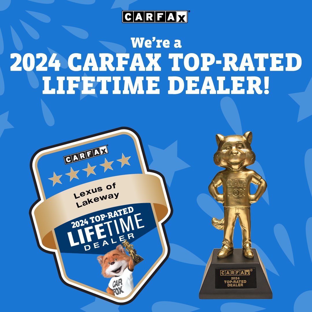 LexusOfLakeway's tweet image. We are beyond thrilled to announce that we have been honored with the 2024 CARFAX Top-Rated Lifetime Dealer Award! Thanks for trusting us with your automotive needs – we couldn't have done it without you. #LexusOfLakeway #Lexus