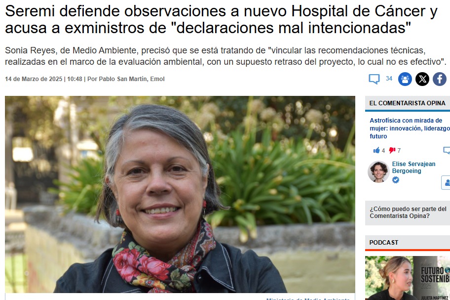 Esta es las Seremi de medio ambiente  región metropolitana Sonia Reyes 
 Exigencias ambientales  entrampan Hospital del Cáncer: piden jardines japoneses y hábitat de insectos,🤦‍♂️ que estupidez