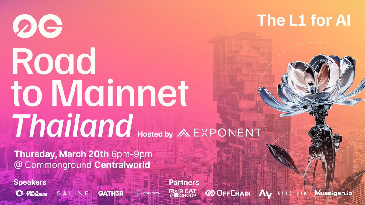 0G_labs's tweet image. Thailand! The 0G Road to Mainnet is making a stop in Bangkok next week 🇹🇭

Come shape the future of DeAI with us 🤝

🗓️ Thursday, March 20th
🕰️ 6PM - 9PM 

RSVP → lu.ma/3ji6oe0n