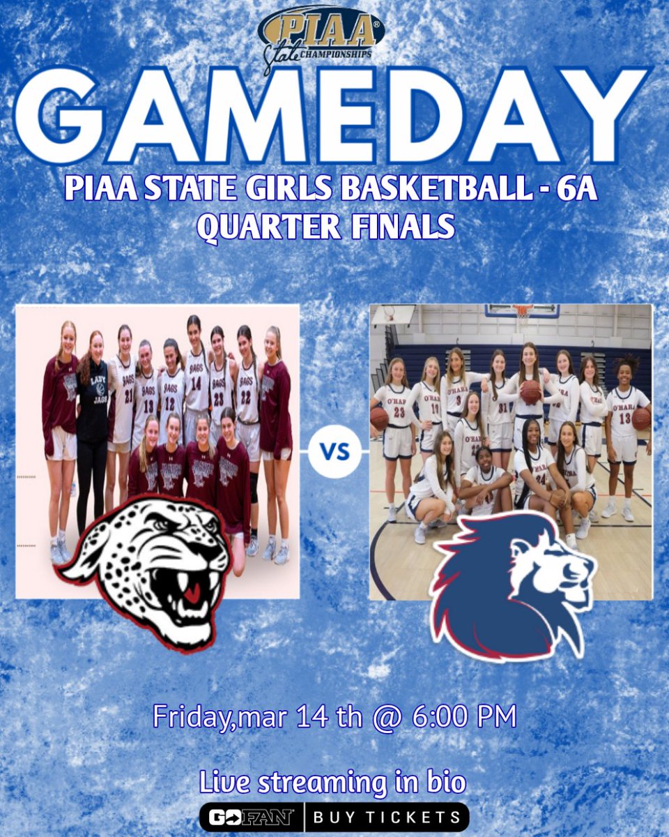 🏆 PIAA STATE GIRLS BASKETBALL-6A QUARTER FINALS 
🏀 Cardinal O'hara vs Garnet Valley
📆 Friday,mar 14 th, 2025
⏰ 6:00 PM
📽️bit.ly/3IJNINe
<a href="/GVWBB/">GV Girls Basketball</a> <a href="/GVAthletics/">GV Athletics</a> <a href="/OHaraGirlsBball/">COH GirlsBasketball</a> <a href="/Carly__Coleman/">Carly_Coleman</a> <a href="/cardinalohara/">Cardinal O'Hara</a>